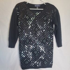 Le Chois VTG Silk/Angora/Wool Blend Black Sequin Beaded 3/4 Sleeve Sweater Small